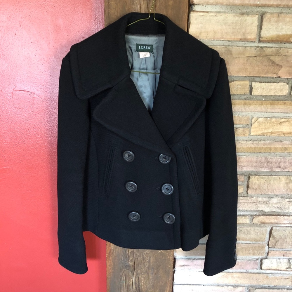 J Crew Black Wool Short Pea Coat